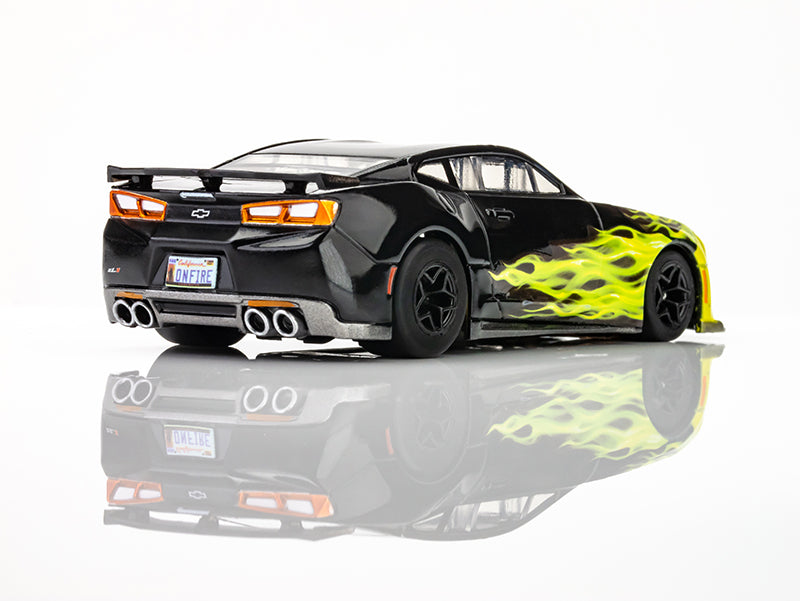 AFX Mega G+ 22060 Camaro ZL1 2021 Wildfire Black-Lime Flame - HO Scale Slot Car