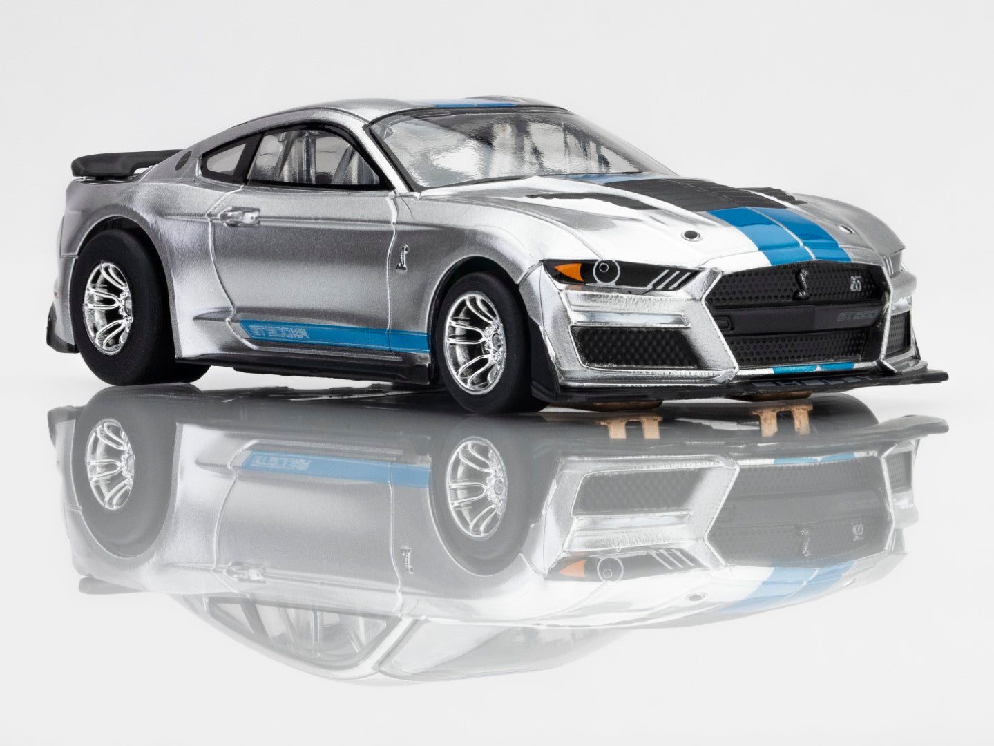 AFX Mega G+ 22099 2022 Shelby Mustang GT500KR Silver/Blue HO Scale Slot Car