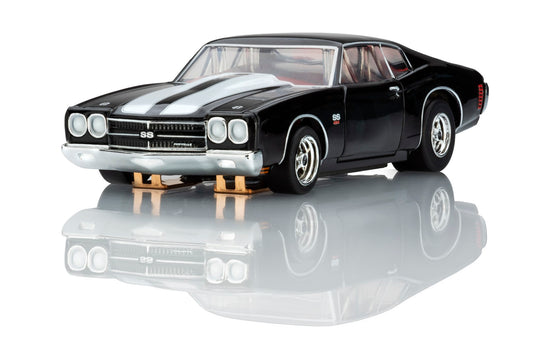 AFX Mega G+ 22118 1970 Chevrolet Chevelle SS 454 Black with White Stripes HO Scale Slot Car