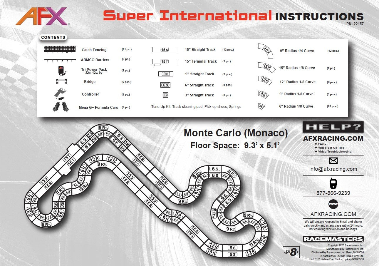 AFX Race Set 22157 Mega G+ Super International 4-lane Raceway