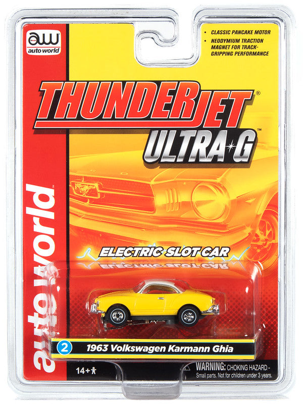 Auto World Thunderjet SC367 -2 R34 1963 KARMANN GHIA (YELLOW) HO Scale Slot Car