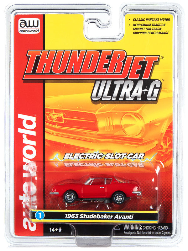 Auto World Thunderjet SC367 -1 R34 1963 Studebaker Avanti (Red) HO Scale Slot Car