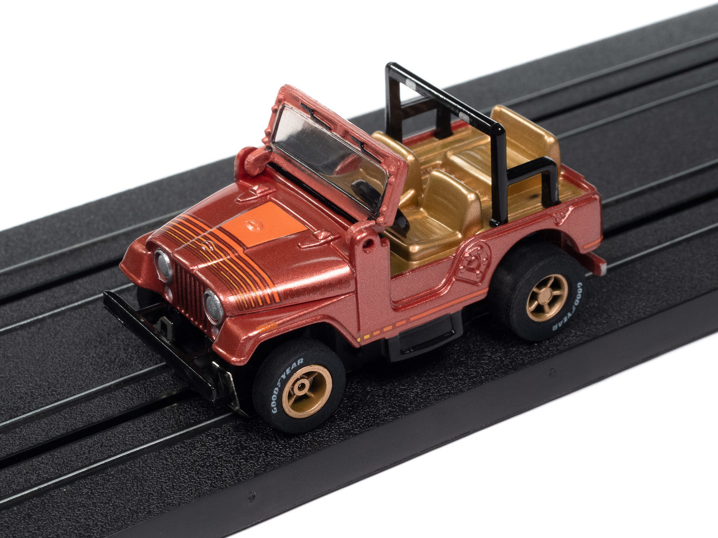 Auto World Xtraction SC407-2B 1979 Jeep CJ-7 Russet Red Poly w/ Orange Renegade Graphics HO Scale Slot Car