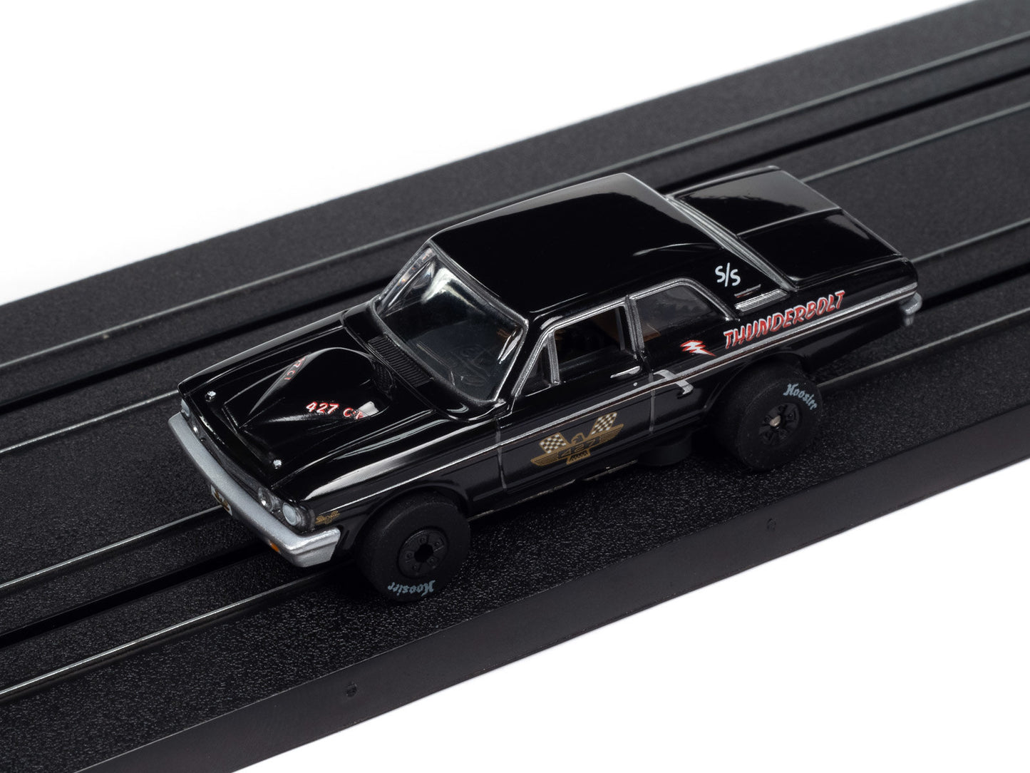 Auto World Thunderjet SC408-2A 1964 Ford Thunderbolt Gloss Black w/ 427 Graphics HO Scale Slot Car