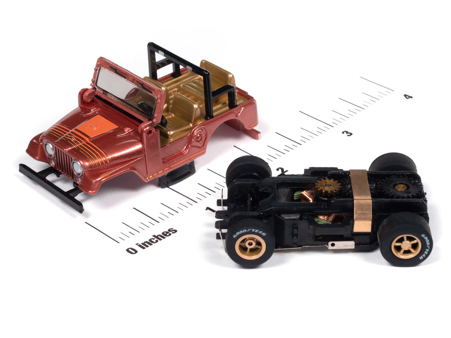 Auto World Xtraction SC407-2B 1979 Jeep CJ-7 Russet Red Poly w/ Orange Renegade Graphics HO Scale Slot Car