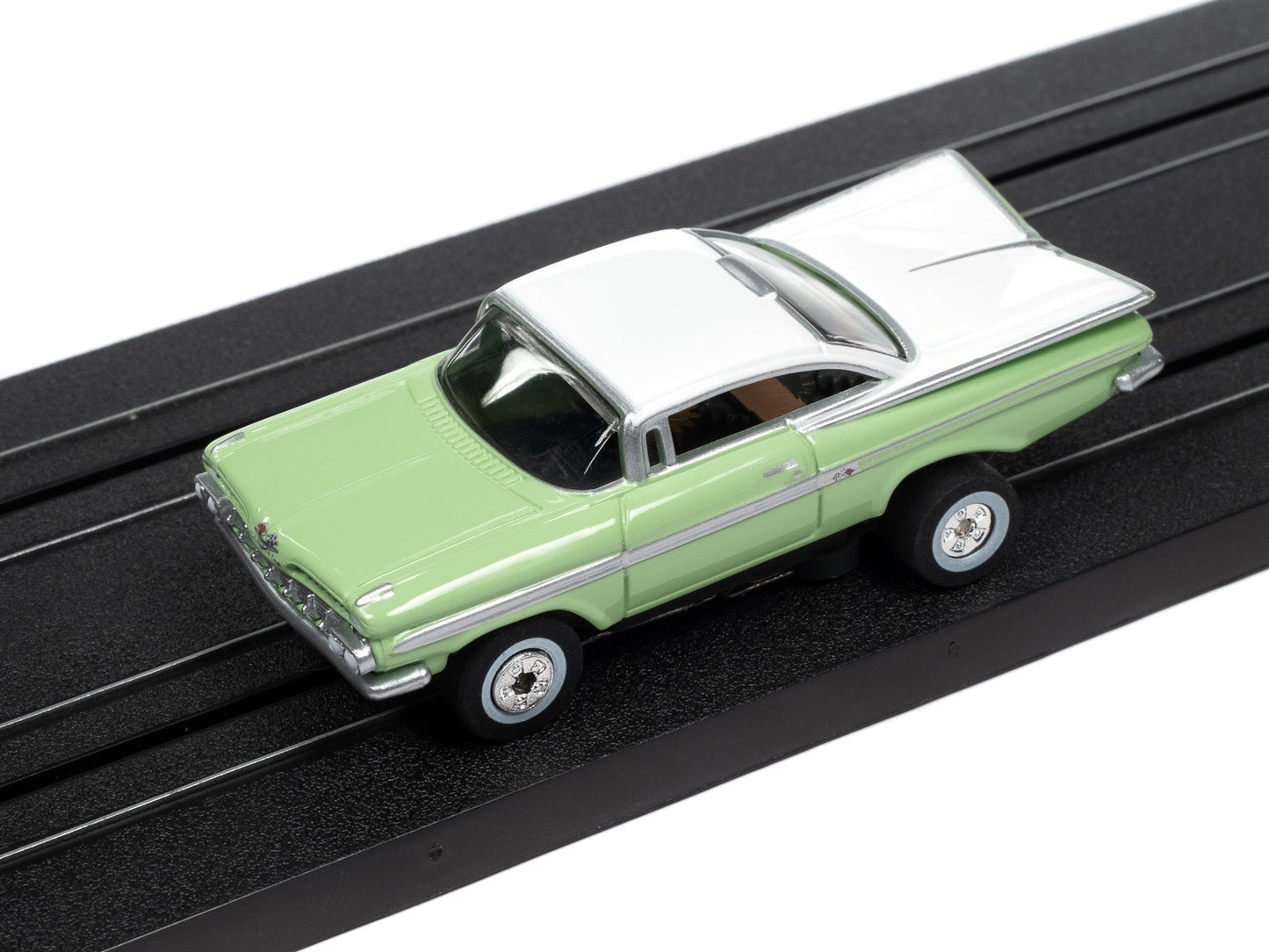 Auto World Thunderjet SC408-3A 1959 Chevy Impala Seafoam Green & White HO Scale Slot Car