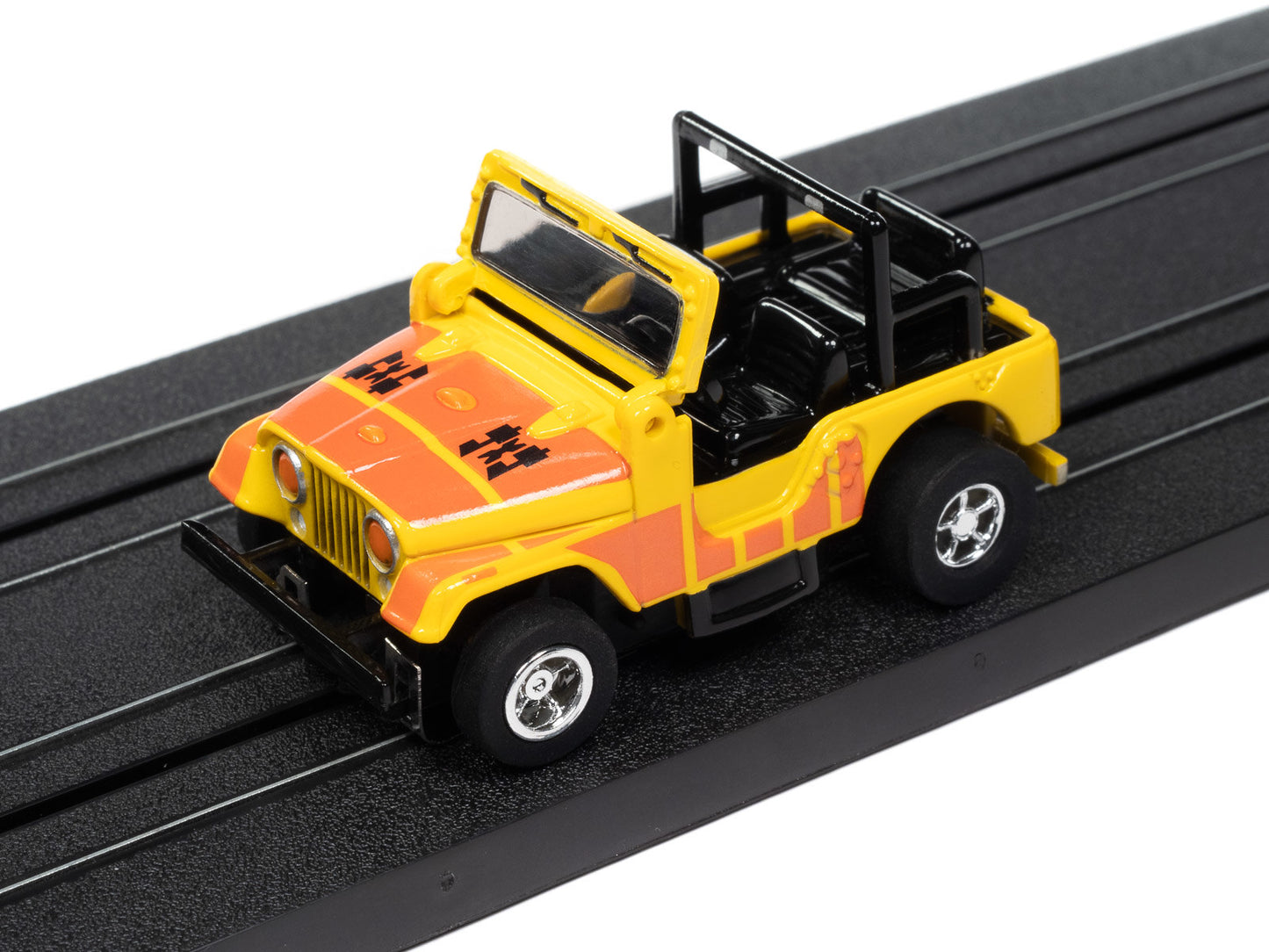 Auto World Xtraction SC407-2A 1979 Jeep CJ-7 Yellow w/ Orange 4x4 Graphics HO Scale Slot Car