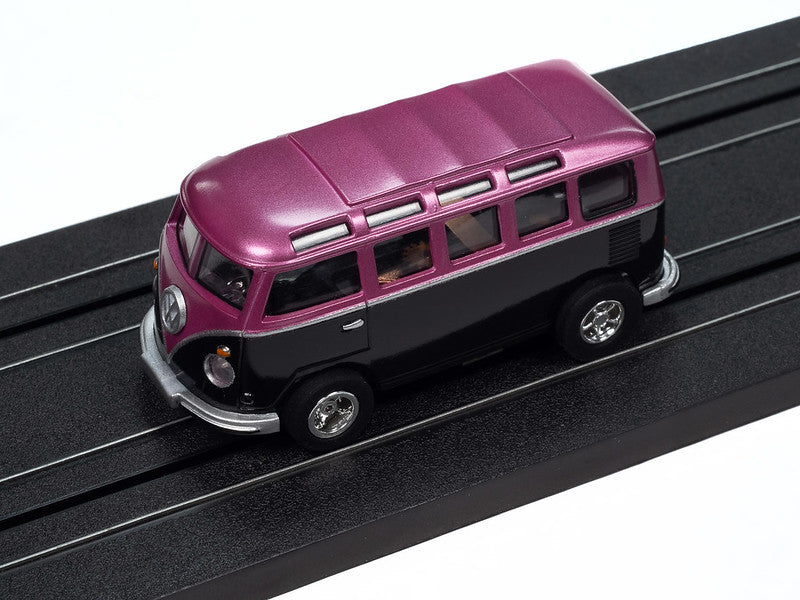 Auto World Xtraction SC412-2A 1965 VW Samba Bus (Black/Purple) HO Scale Slot Car