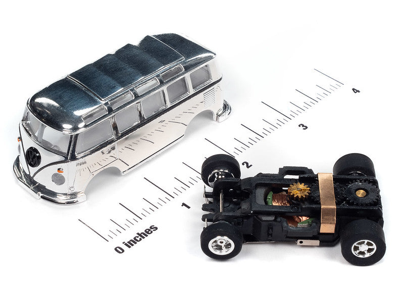 Auto World Xtraction SC412-2B 1965 VW Samba Bus (Chrome) HO Scale Slot Car