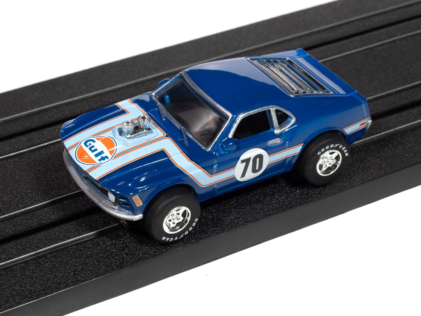 Auto World Super III SC413-1A 1970 Ford Mustang (Gulf Blue) HO Scale Slot Car