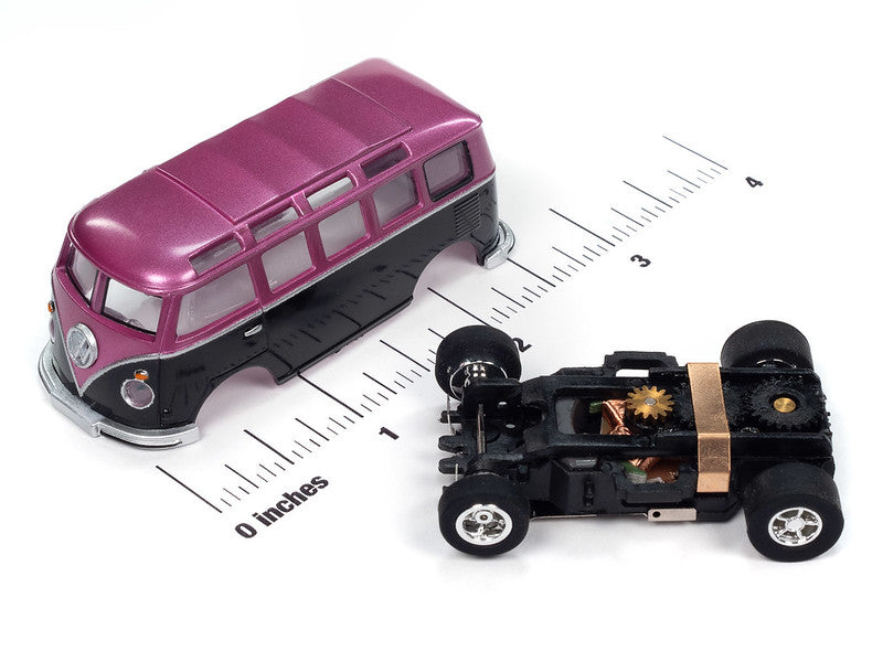 Auto World Xtraction SC412-2A 1965 VW Samba Bus (Black/Purple) HO Scale Slot Car