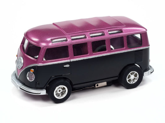 Auto World Xtraction SC412-2A 1965 VW Samba Bus (Black/Purple) HO Scale Slot Car