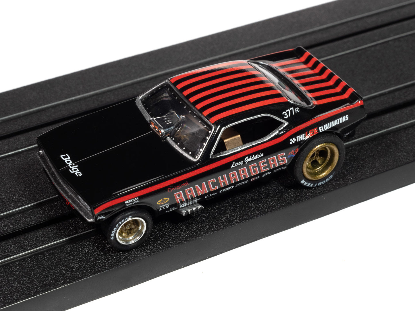 Auto World 4Gear SC413-4A 1970 Dodge Challenger Ramcharger (Black) HO Scale Slot Car