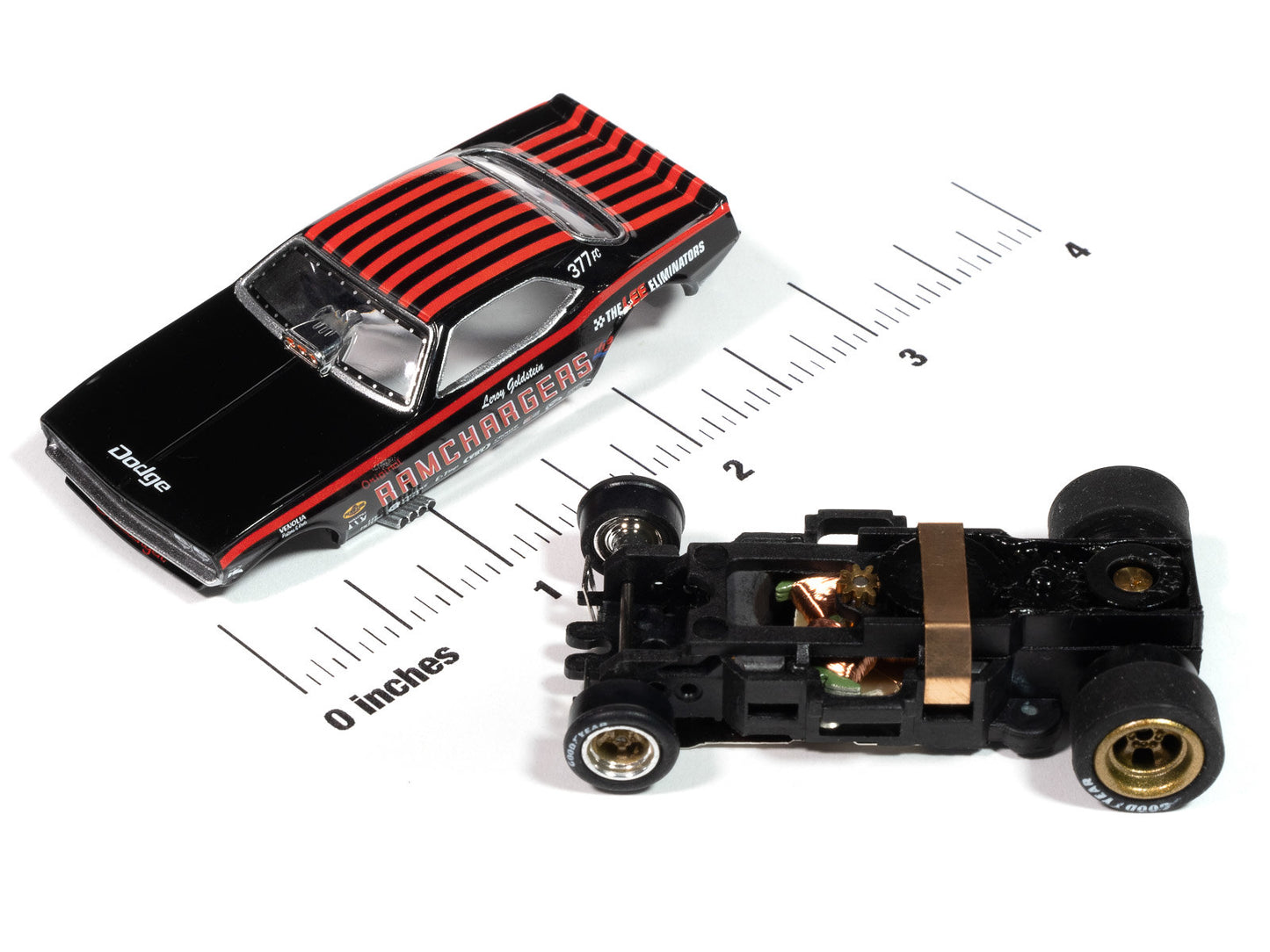 Auto World 4Gear SC413-4A 1970 Dodge Challenger Ramcharger (Black) HO Scale Slot Car