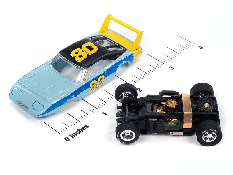 Auto World Xtraction SC412-4A 1969 Dodge Daytona (Blue/Yellow) HO Scale Slot Car