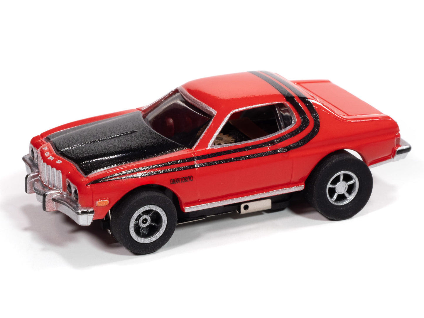 Auto World Xtraction SC417-4A 1976 Ford Torino Gloss (Red & Black Stripes) HO Scale Slot Car