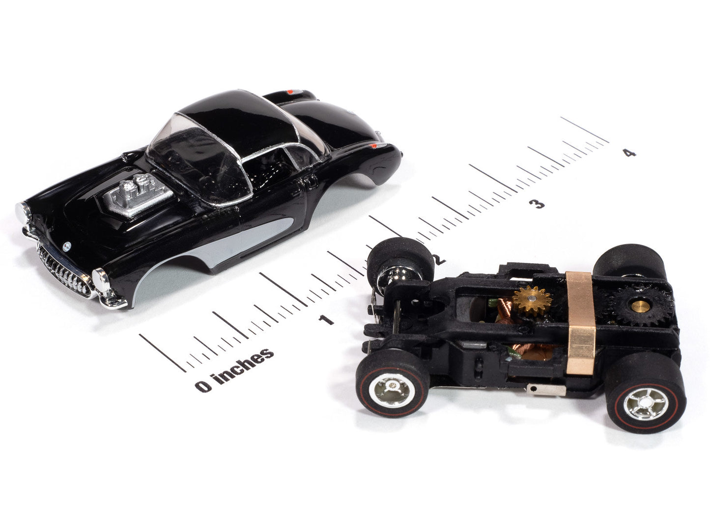 Auto World Xtraction SC417-2A 1957 Chevy Corvette Convertible (Black & White) HO Scale Slot Car