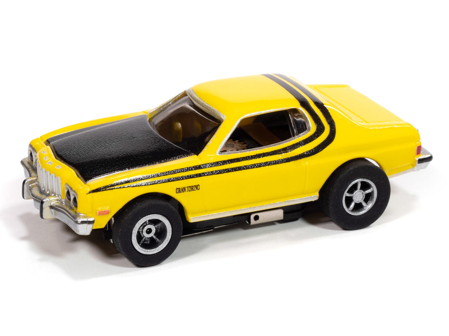 Auto World Xtraction SC417-4B 1976 Ford Torino Gloss (Yellow) HO Scale Slot Car