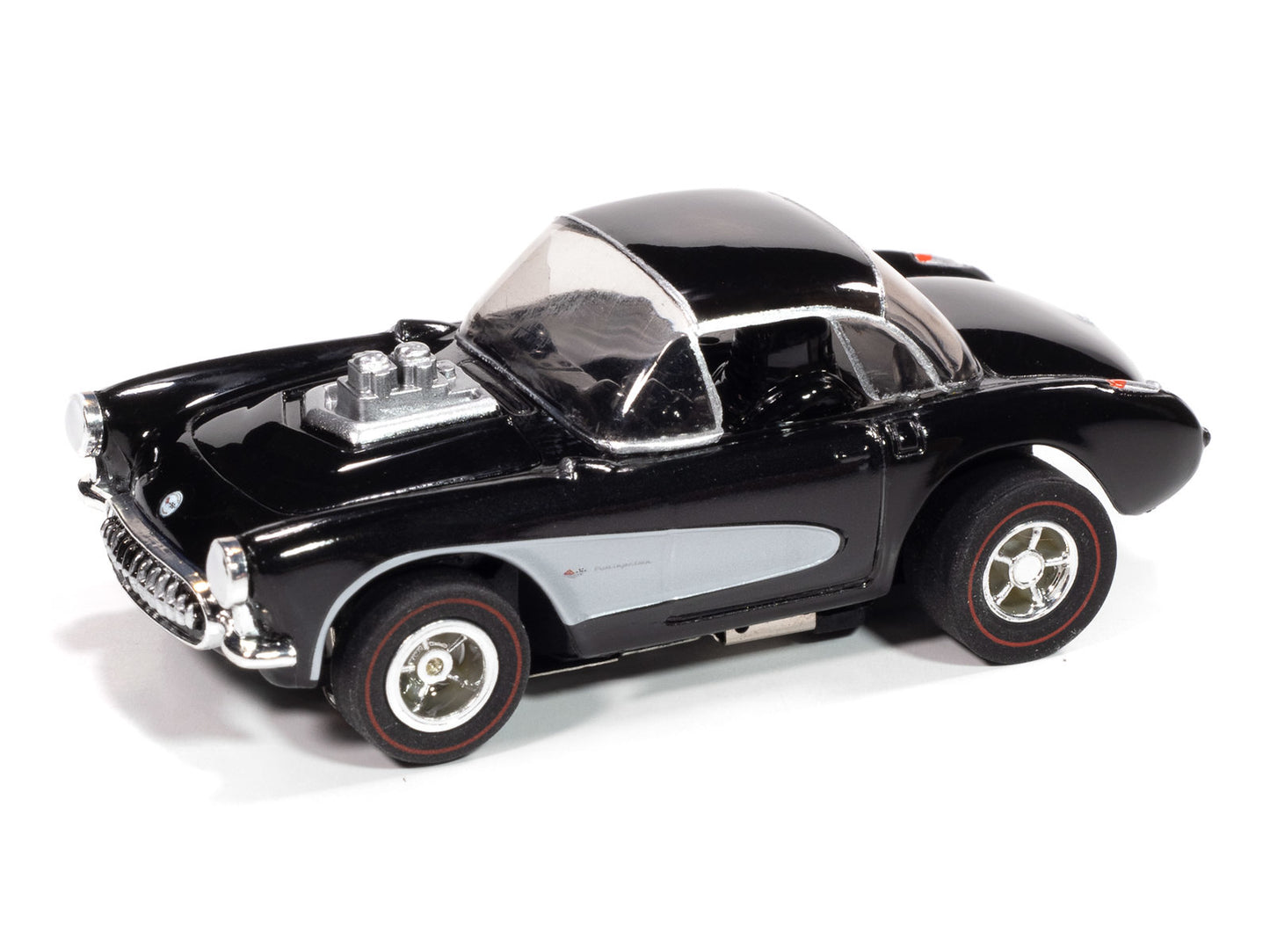 Auto World Xtraction SC417-2A 1957 Chevy Corvette Convertible (Black & White) HO Scale Slot Car