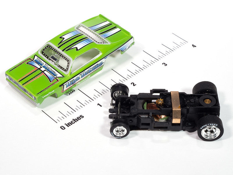 Auto World 4Gear SC421-3B 1972 Plymouth Duster High Octane FC (Green, Blue, White, Black & Red) HO Scale Slot Car
