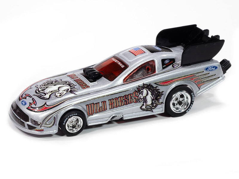 Auto World 4Gear SC421-1B 2022 Ford Mustang GT Wild Horses FC (Silver, White, Red, Gray & Black) HO Scale Slot Car
