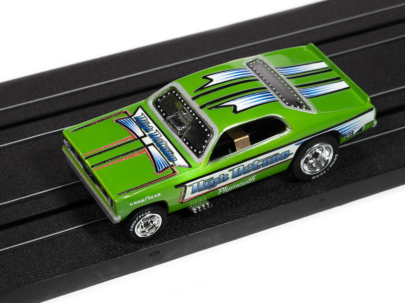 Auto World 4Gear SC421-3B 1972 Plymouth Duster High Octane FC (Green, Blue, White, Black & Red) HO Scale Slot Car