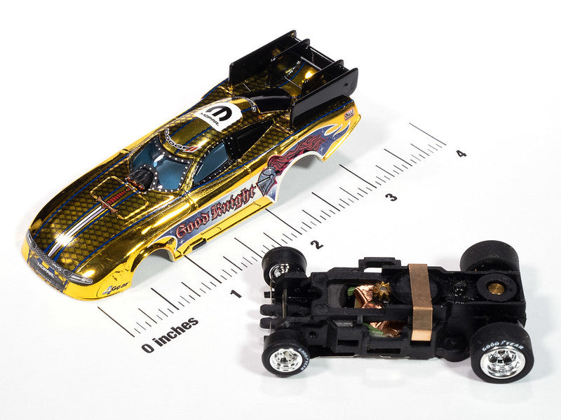 Auto World 4Gear SC421-2B 2022 Dodge Charger Good Knight FC (Gold Chrome, Black, Blue & Red) HO Scale Slot Car