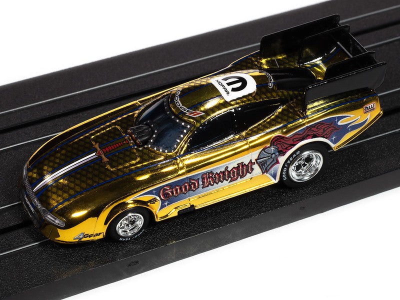 Auto World 4Gear SC421-2B 2022 Dodge Charger Good Knight FC (Gold Chrome, Black, Blue & Red) HO Scale Slot Car
