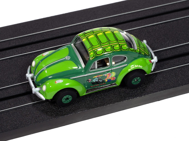 Auto World Thunderjet SC418-1B 1966 Volkswagen Beetle Turtle Wax (Two Tone Green) HO Scale Slot Car