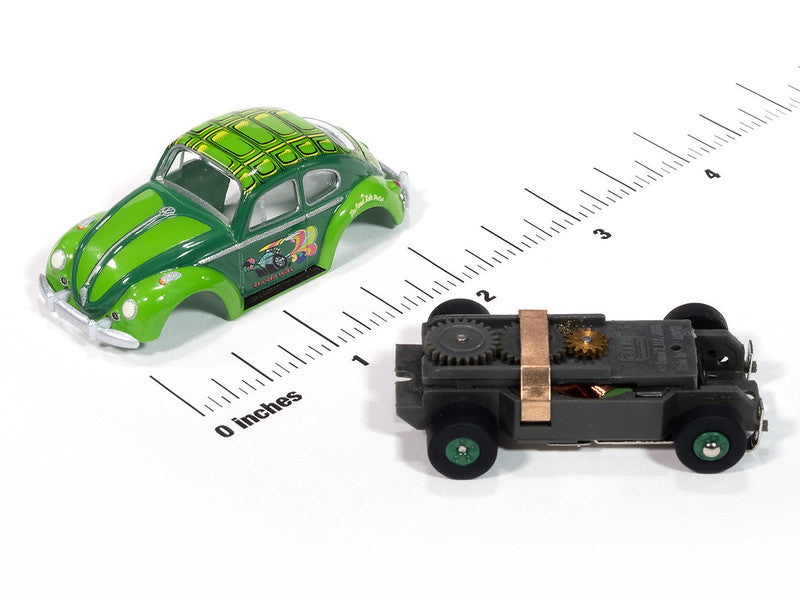 Auto World Thunderjet SC418-1B 1966 Volkswagen Beetle Turtle Wax (Two Tone Green) HO Scale Slot Car