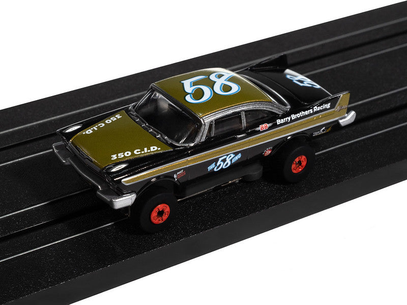 Auto World Thunderjet SC423-4A 1958 Plymouth Fury (Flat Black & Gold) HO Scale Slot Car