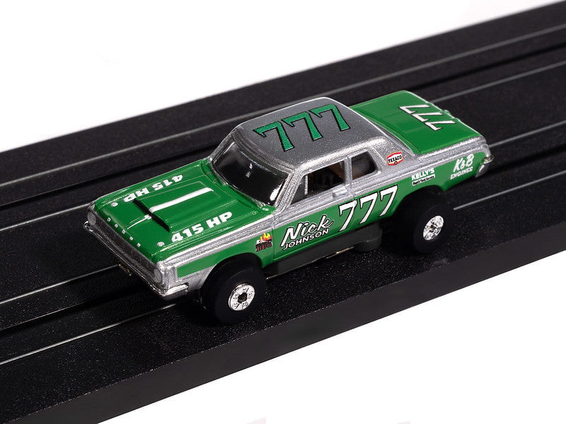 Auto World Thunderjet SC423-3B 1964 Dodge 330 Pro Stock (Green & Silver) HO Scale Slot Car