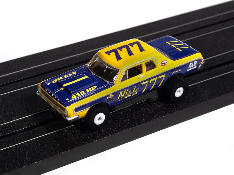 Auto World Thunderjet SC423-3A 1964 Dodge 330 Pro Stock (Yellow & Purple) HO Scale Slot Car
