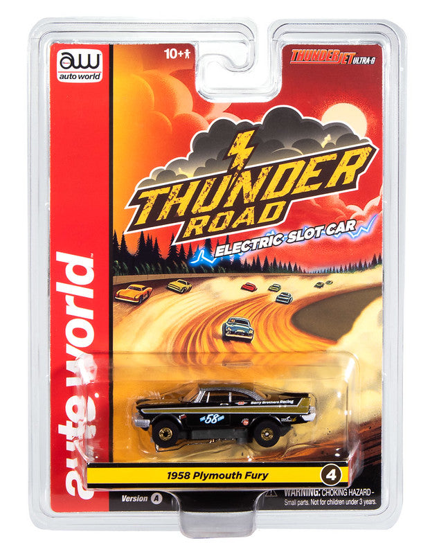 Auto World Thunderjet SC423-4A 1958 Plymouth Fury (Flat Black & Gold) HO Scale Slot Car