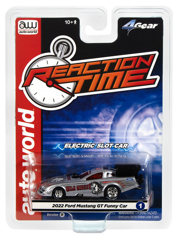 Auto World 4Gear SC421-1B 2022 Ford Mustang GT Wild Horses FC (Silver, White, Red, Gray & Black) HO Scale Slot Car