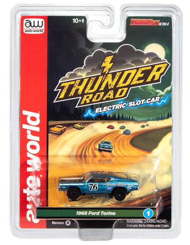 Auto World Thunderjet SC423-1B 1968 Ford Torino (Teal, Black, & White) HO Scale Slot Car