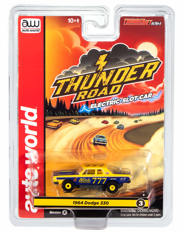 Auto World Thunderjet SC423-3A 1964 Dodge 330 Pro Stock (Yellow & Purple) HO Scale Slot Car