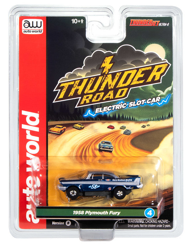 Auto World Thunderjet SC423-4B 1958 Plymouth Fury (Metallic Blue & Silver) HO Scale Slot Car