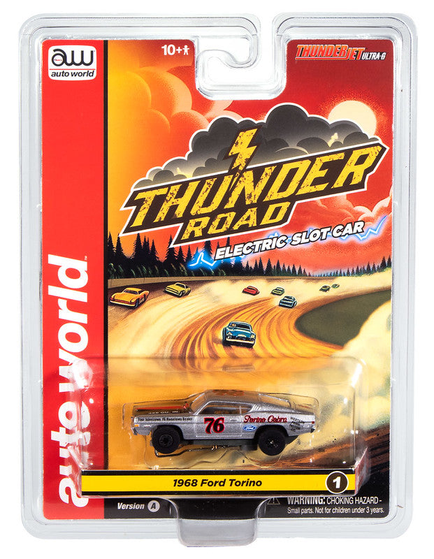 Auto World Thunderjet SC423-1A 1968 Ford Torino (Silver, Black & Red) HO Scale Slot Car
