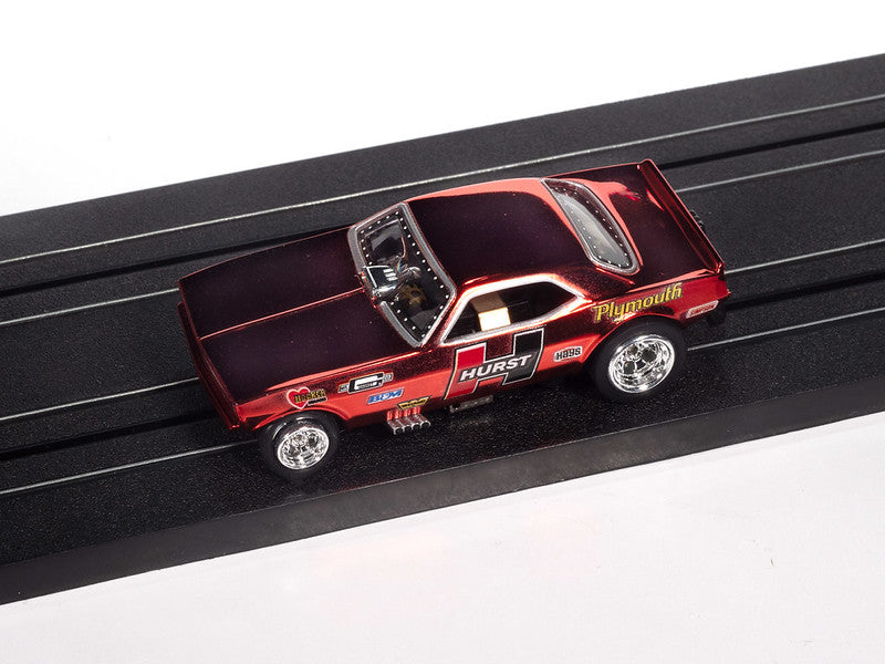 Auto World 4Gear SC422-2A 1970 Plymouth Barracuda Drag Hurst Shifters (Red) HO Scale Slot Car