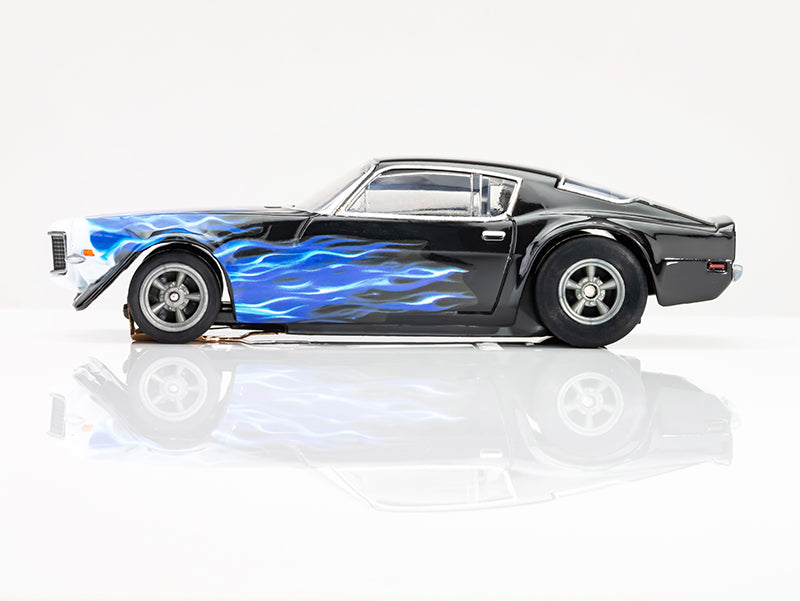 AFX Mega G+ 22046 Camaro 1973 WILD FIRE BLK/BLU - HO Scale Slot Car