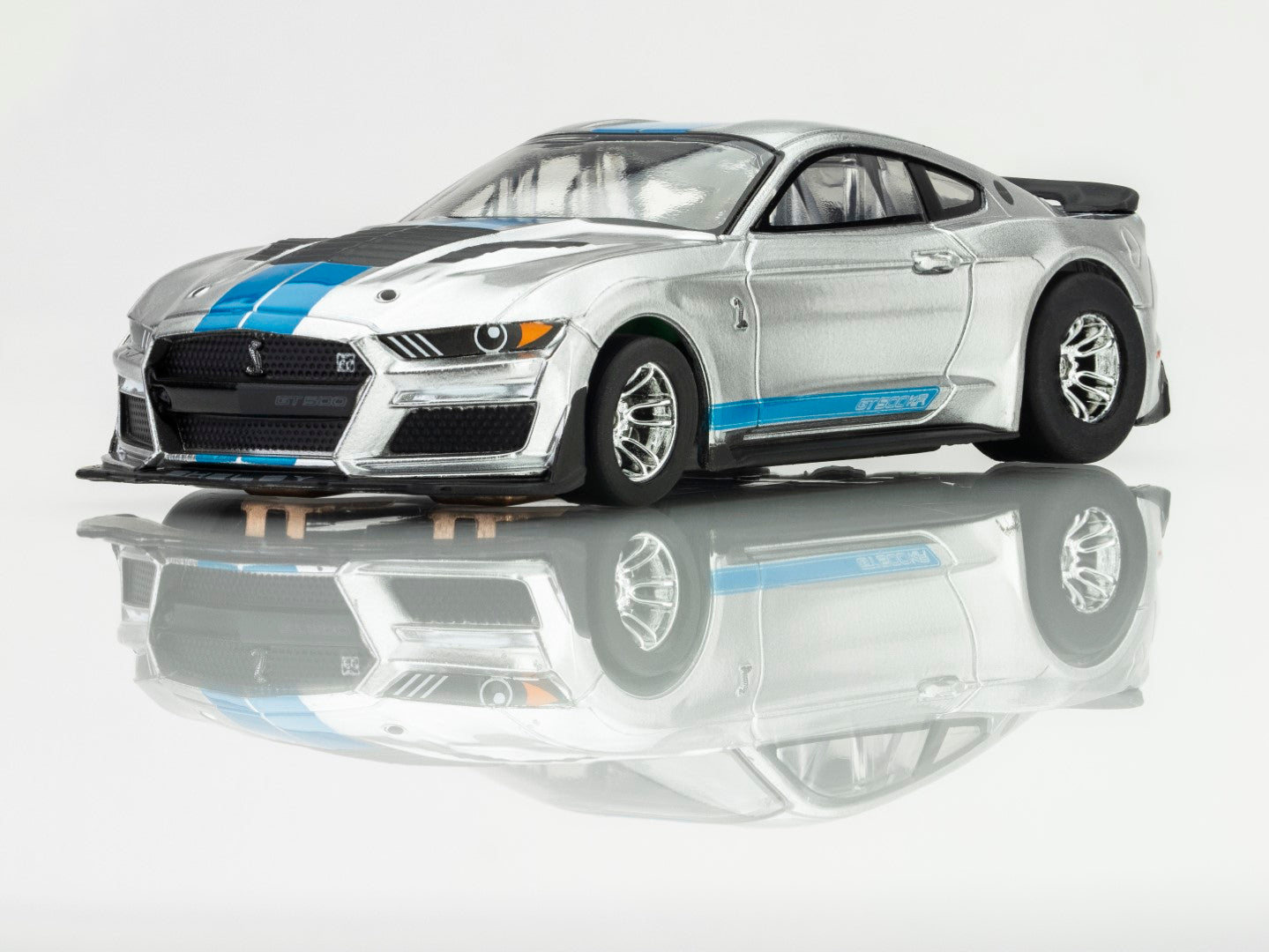 AFX Mega G+ 22099 2022 Shelby Mustang GT500KR Silver/Blue HO Scale Slot Car