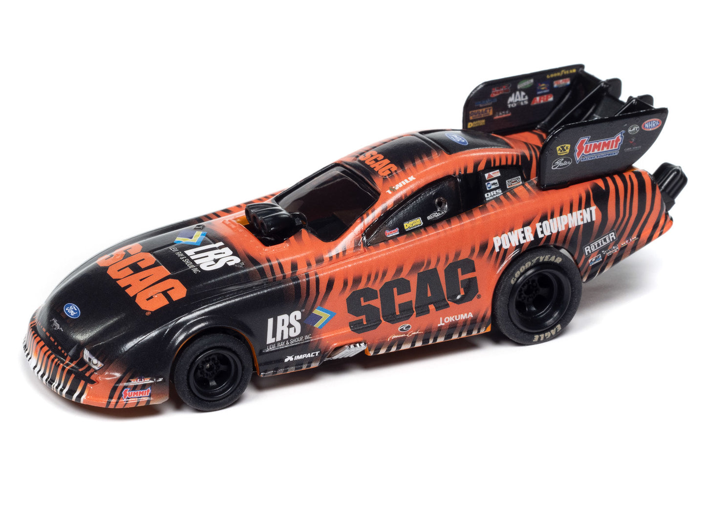 Auto World 4Gear SC405-4 Tim Wilkerson SCAG Power Equipment 2023 Ford Mustang NHRA Funny Car HO Scale Slot Car