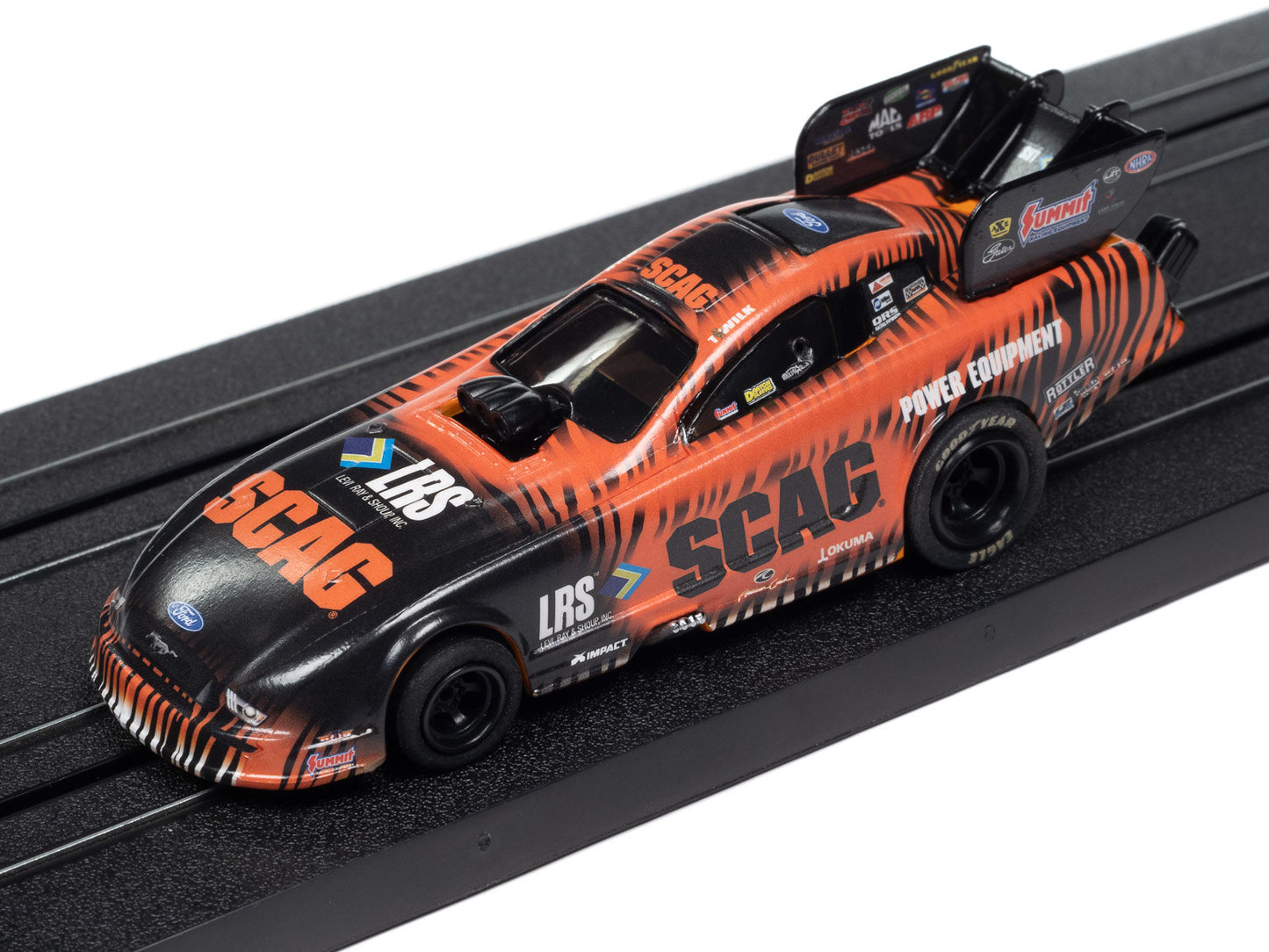 Auto World 4Gear SC405-4 Tim Wilkerson SCAG Power Equipment 2023 Ford Mustang NHRA Funny Car HO Scale Slot Car