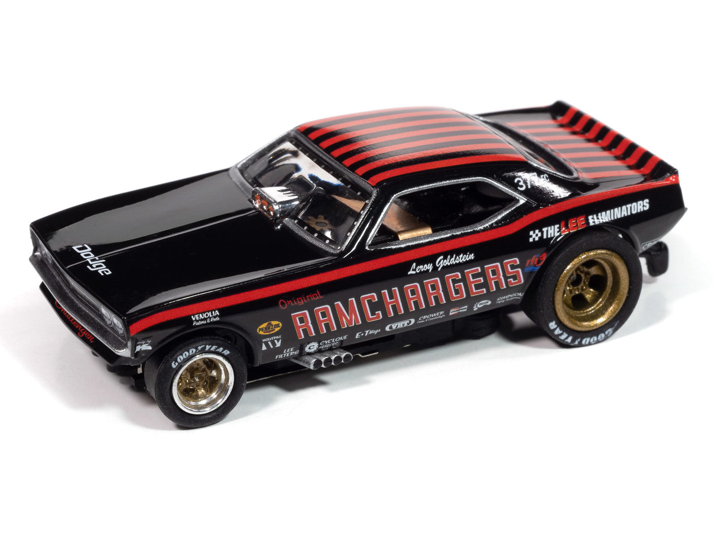 Auto World 4Gear SC413-4A 1970 Dodge Challenger Ramcharger (Black) HO Scale Slot Car