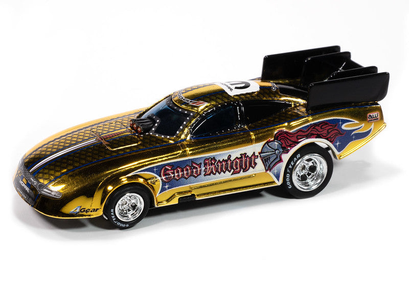 Auto World 4Gear SC421-2B 2022 Dodge Charger Good Knight FC (Gold Chrome, Black, Blue & Red) HO Scale Slot Car