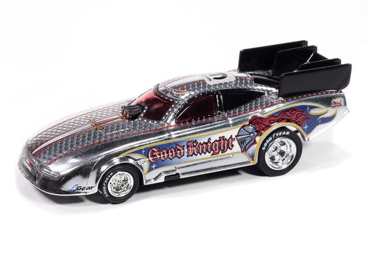 Auto World 4Gear SC421-2A 2022 Dodge Charger Good Knight FC (Silver Chm, Black, White, Blue & Red) HO Scale Slot Car