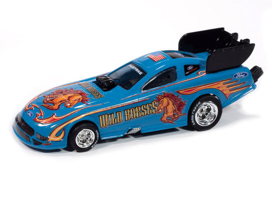 Auto World 4Gear SC421-1A 2022 Ford Mustang GT Wild Horses FC (Blue, Red, & Orange) HO Scale Slot Car