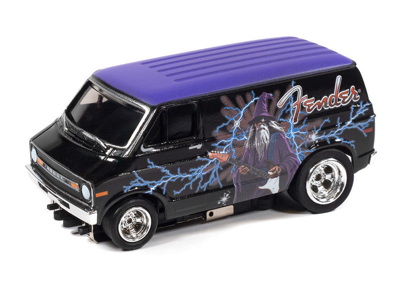 Auto World 4Gear SC426-2A 1973 Dodge Van Fender (Black & Purple w/Wizard Graphics) HO Scale Slot Car