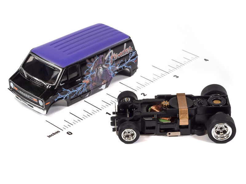 Auto World 4Gear SC426-2A 1973 Dodge Van Fender (Black & Purple w/Wizard Graphics) HO Scale Slot Car